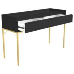 Black Dressing Table with 2 Drawers and Gold Legs - Zion - Image 4