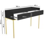 Black Dressing Table with 2 Drawers and Gold Legs - Zion - Image 3