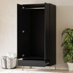 Modern Black 2 Door Double Wardrobe with Drawer - Zion - Image 6