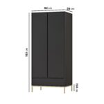 Modern Black 2 Door Double Wardrobe with Drawer - Zion - Image 5