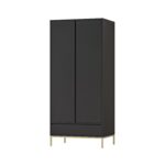Modern Black 2 Door Double Wardrobe with Drawer - Zion - Image 3