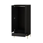 Modern Black 2 Door Double Wardrobe with Drawer - Zion - Image 2