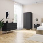 Modern Black 2 Door Double Wardrobe with Drawer - Zion - Image 7